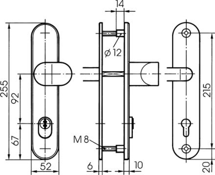 Ikon Stahl-Schutzbeschlag S 418 mit Zylinderabdeckung - Winkelknauf/Drücker  (10mm Vierkant)