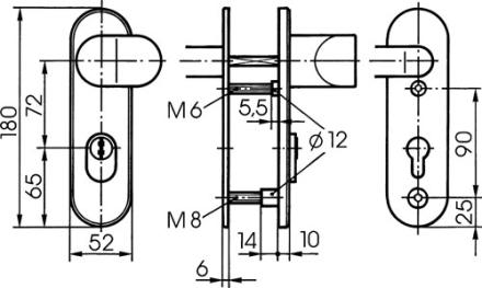 Ikon Stahl-Schutzbeschlag S 428 mit Zylinderabdeckung - Winkelknauf/Drücker (8mm)