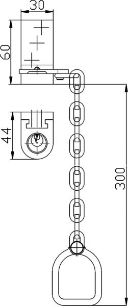 Ikon Türgriffkette 9M34 mit Druckzylinder und zwei Schlüsseln