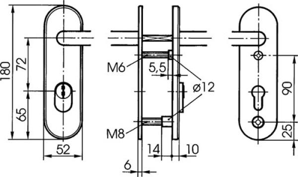 IKON Stahl-Schutzbeschlag S 423 mit Zylinderabdeckung - Drücker/Drücker