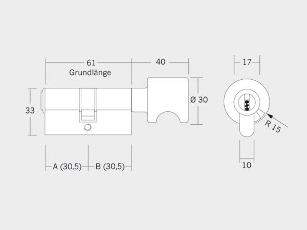 Winkhaus key Tec X-tra Knauf-Schließzylinder